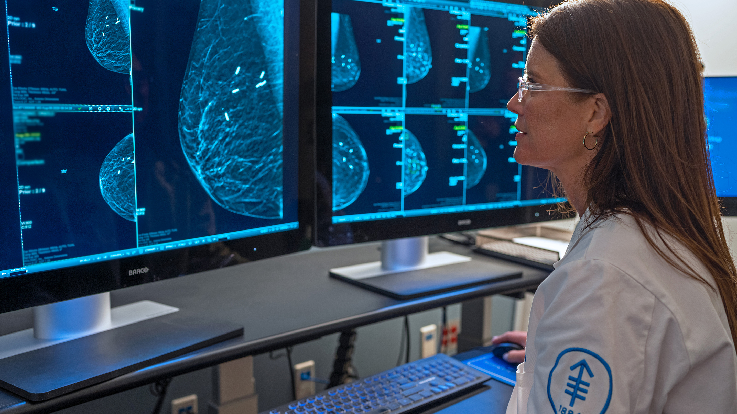    Dr. Lori H. Kelly, Director of Radiology at MSK Nassau, looks at breast images 