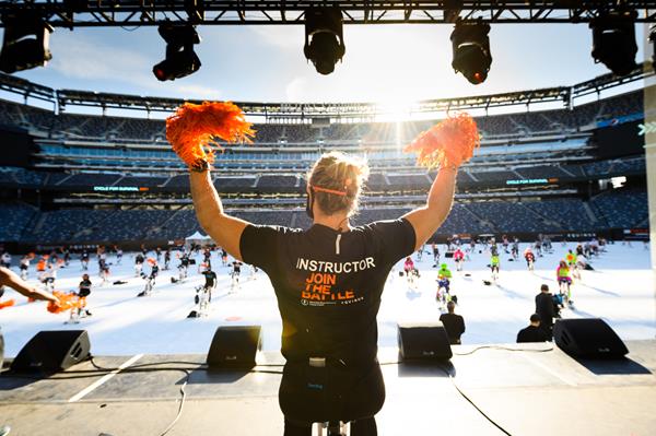 Instructors from Equinox, Cycle for Survival’s founding partner, led participants during Cycle for Survival’s first ever socially distant outdoor ride at MetLife Stadium in New Jersey.