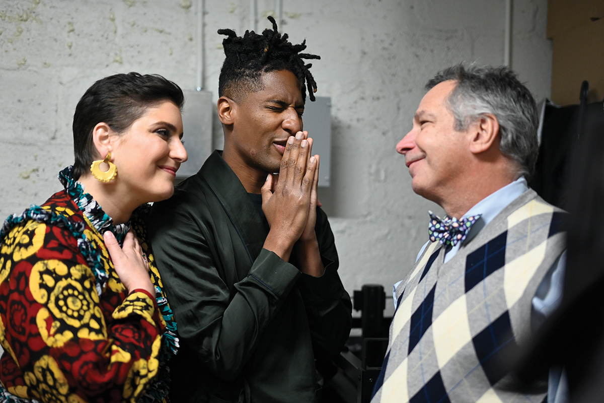 Suleika Jaoaud and Jon Batiste seen smiling with MSK's Dr. Sergio Giralt