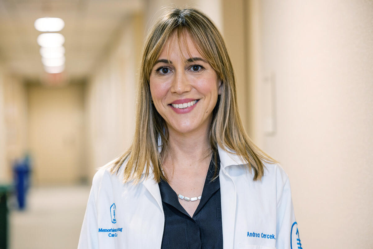 Gastrointestinal oncologist Andrea Cercek seen in hallway.