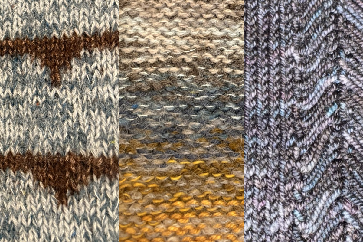 close-up montage of three knitted patters