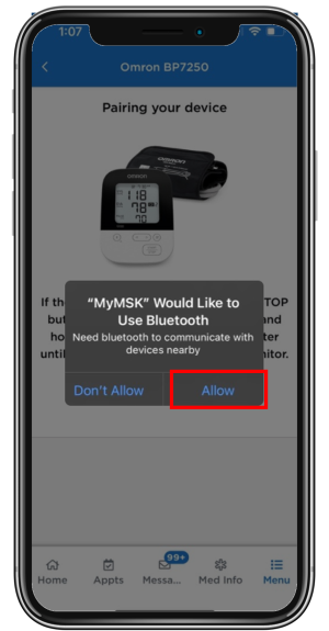 Figure 6. Tap “Allow” to connect to Bluetooth