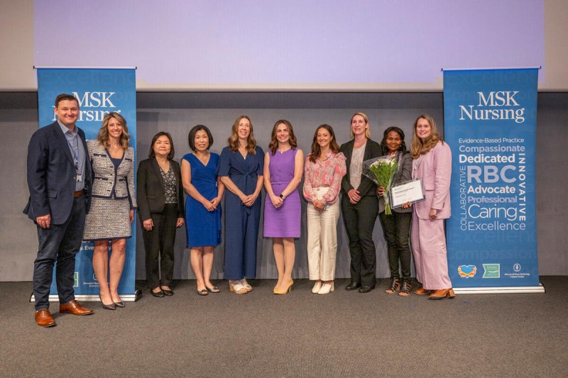 10 recipients of 2024 Robbins Awards for Nursing Excellence stand together.