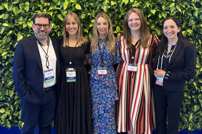 Some members of the MSK team behind the groundbreaking research at the American Society of Clinical Oncology, June 2022 (l to r):  Dr. Luis Diaz, Dr. Andrea Cercek, Jenna Sinopoli, clinical trials nurse, Jill Weiss, clinical research supervisor, Melissa Lumish, clinical fellow.