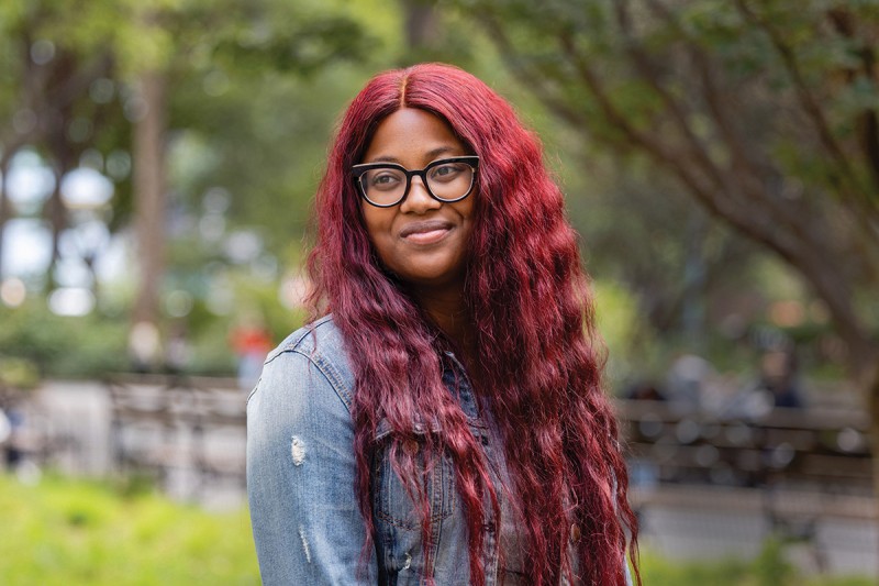 MSK patient Charisma McDuffie is seen smiling outdoors. 