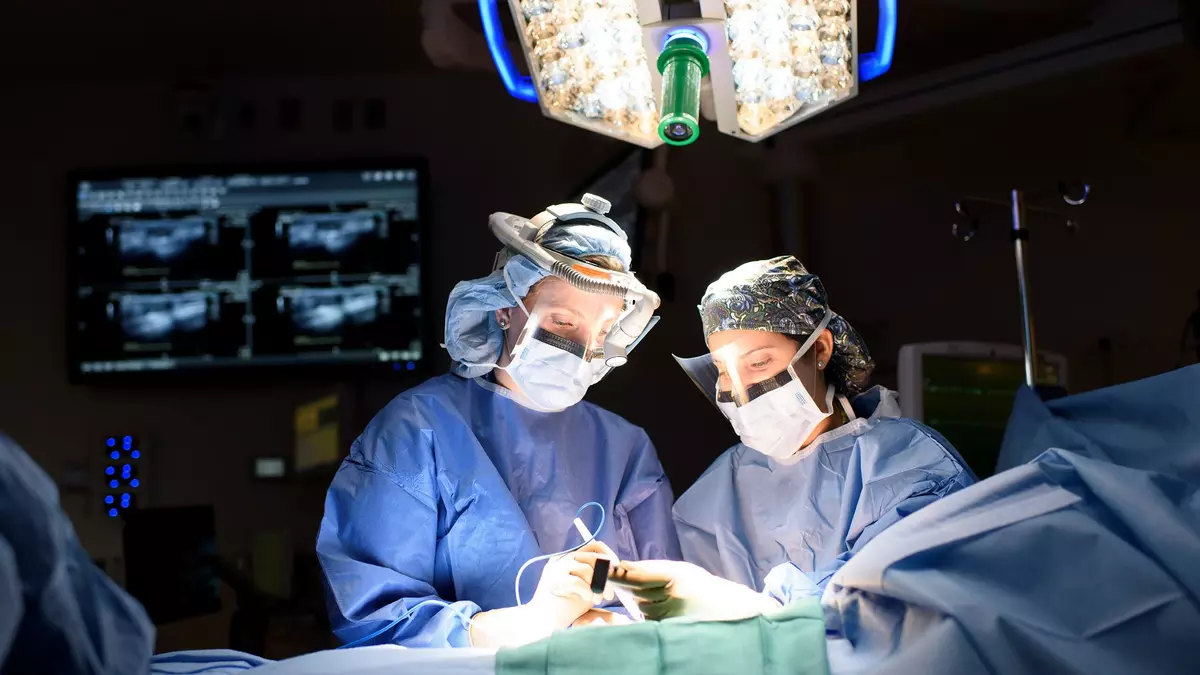 Breast surgeon Audree B. Tadros is operating on a breast tumor 