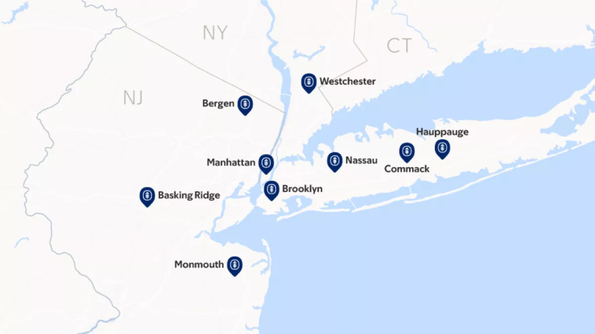 A map of MSK’s treatment locations in the New York City area