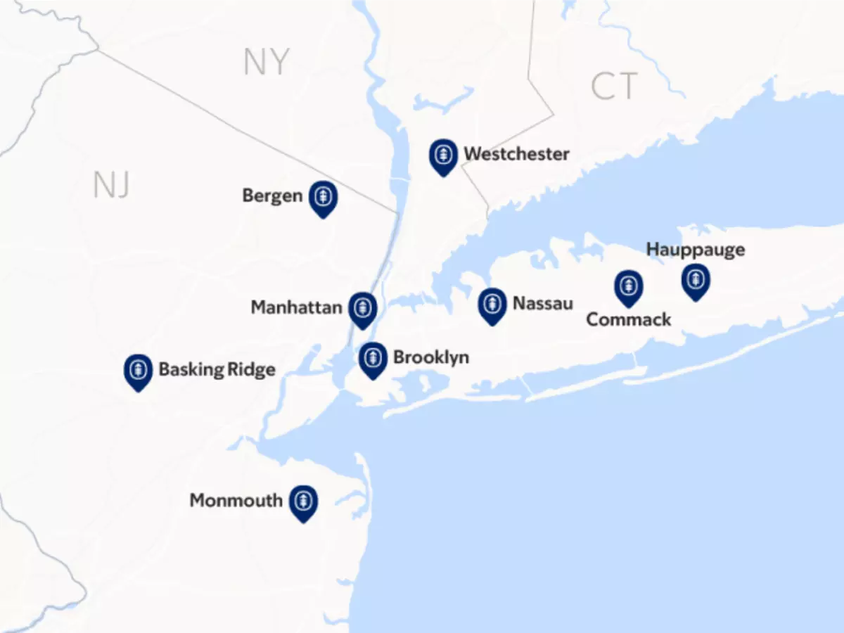 A map of MSK’s treatment locations in the New York City area