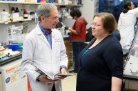 MSK clinical geneticist Kenneth Offit and genetic counselor Yelena Kemel pictured in a laboratory