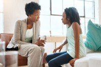 Mom and daughter having conversation