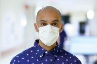 Memorial Sloan Kettering medical oncologist Santosha Vardhana with medical mask on.